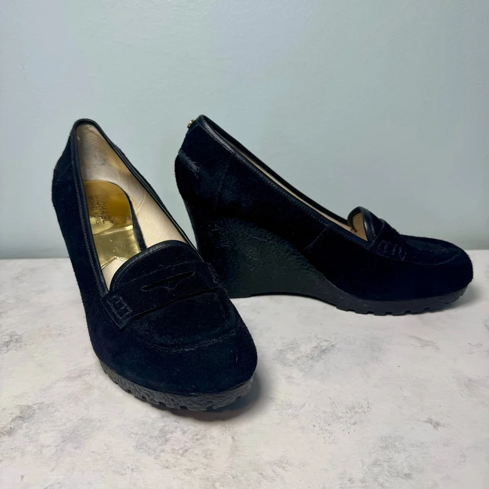 Michael Kors Rory Suede Platform Loafer Wedge US 11 Black